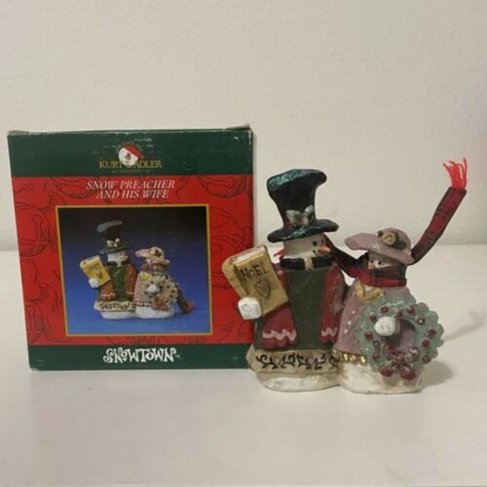 Kurt Adler Santa's World Snowtown Snow Preacher and His Wife Figurine J8772
